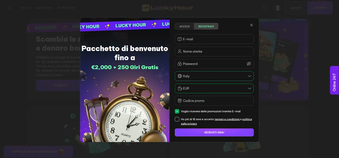 LuckyHour Casino Registrazione